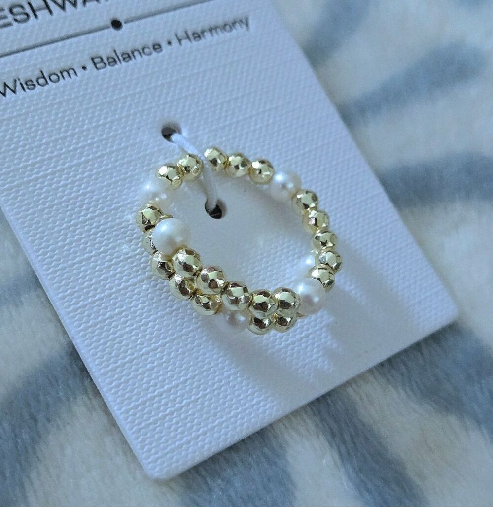 Freshwater Pearls and Gold💛 Hematite Beads Adjustable Wrap Ring💍 - NWT - Picture 9 of 16